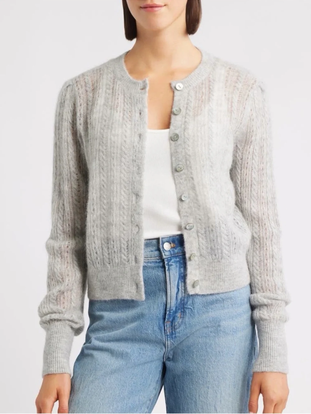 NEW Madewell Pointelle-Stitch Cardigan in Alpaca Blend Size Medium - Picture 1 of 8